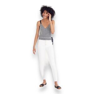 MADEWELL Finale Tank Top in Stripe Blue and Cream Faux Wrap Side Tie Medium